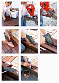 DIY - sawing wooden boards for a terrace