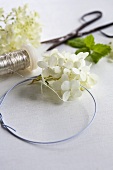 Making a hydrangea wreath with silver wire