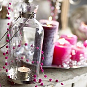 Christmas decorations: lantern and burning candles