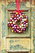 Door wreath of Christmas baubles