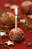 Sugared apple used as candle holder