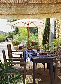A laid breakfast table in the open air