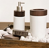 Soap, soap dispenser and beaker
