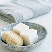 Cubes of soap and an s-shaped brush