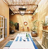 Dining table in courtyard