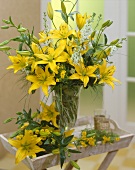 Vase of yellow lilies