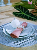 Place-setting with elegant napkin ring & Christmas bauble