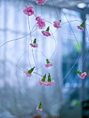 Flowers threaded on wire