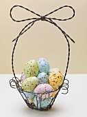 Easter eggs in wire basket