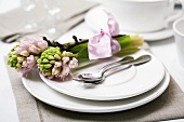 Place-setting with hyacinths