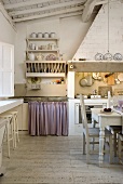 A dining area in a simple country house-style kitchen