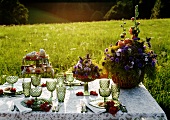 Table Set with Green Glassware, Pastries and Flowers (Austria)