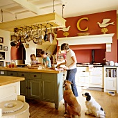 Cooking in the kitchen of a country house at an island counter