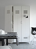 White lockers in a dining room