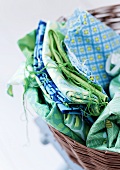 Patterned fabric in a basket