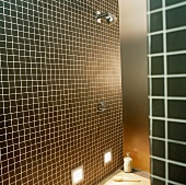 Braune Wandfliesen in einer Dusche
