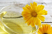 Marigold tea and fresh flowers