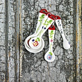 Ceramic Measuring Spoon Set with Painted Flowers