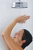 A woman taking a shower