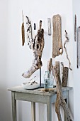 Wall decoration and other decorative objects made from flotsam and jetsam found on the beach