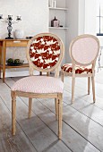 Baroque, beech wood chairs upholstered in various fabrics