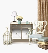 French Provincial Decor; Dresser, Chair, Pillows and Lamps