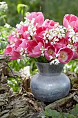 Rosafarbener Tulpenstrauss (Tulipa Sauterness) in Vase