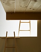Wooden ladder beneath gallery