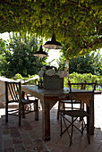 Idyllic outdoor dining area under a pergola