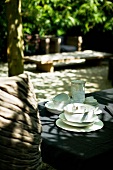 Crockery on a garden table