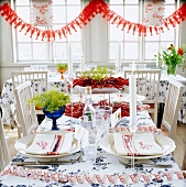A table laid with crayfish for a party