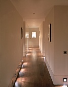 Long hall with floor lighting