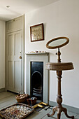 Antique mirror stand, fireplace and decoration