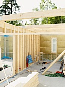 Wooden house being built