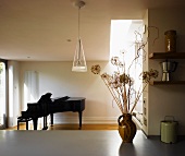 View of piano from dining room