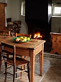 Rustic kitchen with fireplace