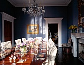 Set table in luxurious dining room of villa
