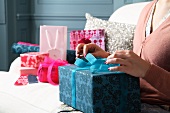 Woman wrapping presents