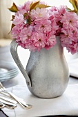 Spring Cherry Blossoms in a Metal Pitcher
