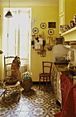 Traditional kitchen with decorative floor tiles