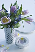 Spring bouquet of muscari and tulips