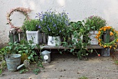 Flower pots and floral wreaths