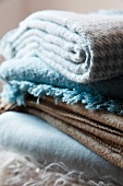 Stack of woollen blankets