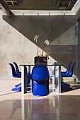 Outdoor Dining Table and Blue Chairs