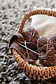Close up of yarn in knitting basket