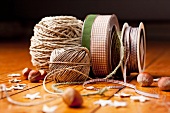 Close up of ribbon, string and nuts