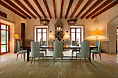 Dining room with wooden ceiling beams