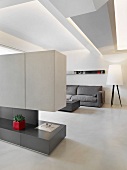 Back of entertainment center in modern minimalistic home