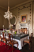 Grandiose dining room with sumptuously set dining table
