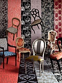 Various luxurious antique upholstered chairs